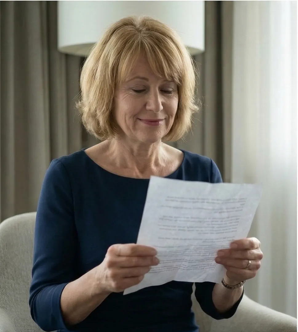 Konzentrierte Vorbereitung der Hochzeitsrede durch die Mutter des Bräutigams