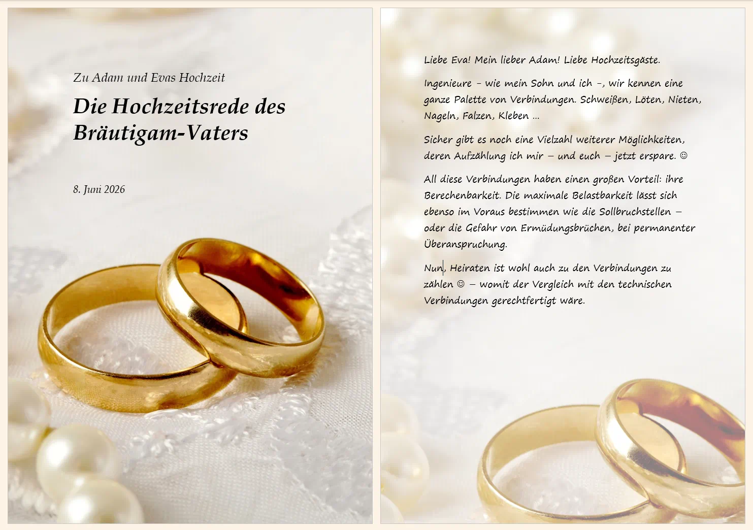 Hochzeitsrede als Bräutigamvater gedruckt