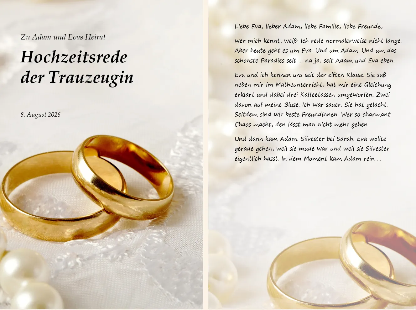 Hochzeitsrede als Trauzeugin gedruckt