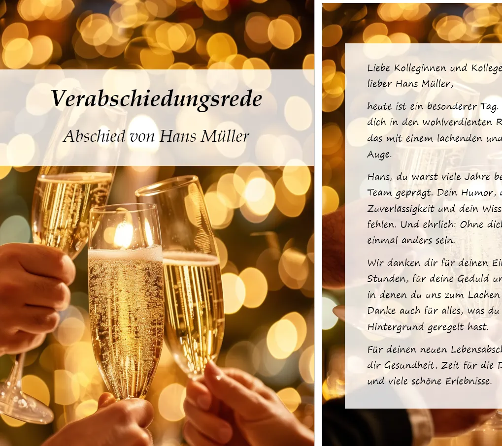 Redekarten und Schmuckdruck als Abschiedsgeschenk