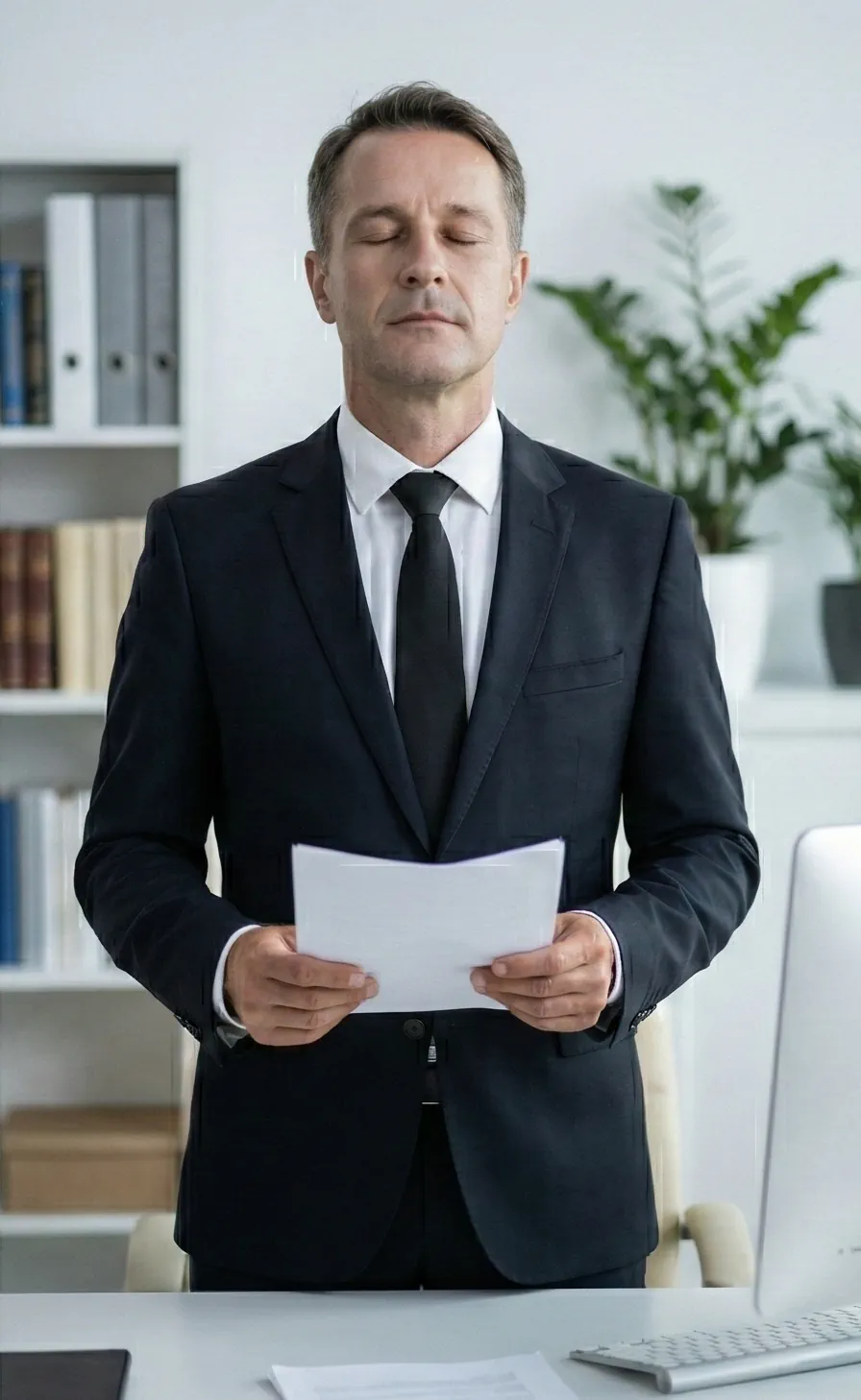 Konzentrierte Vorbereitung der Trauerrede durch den Geschäftsführer