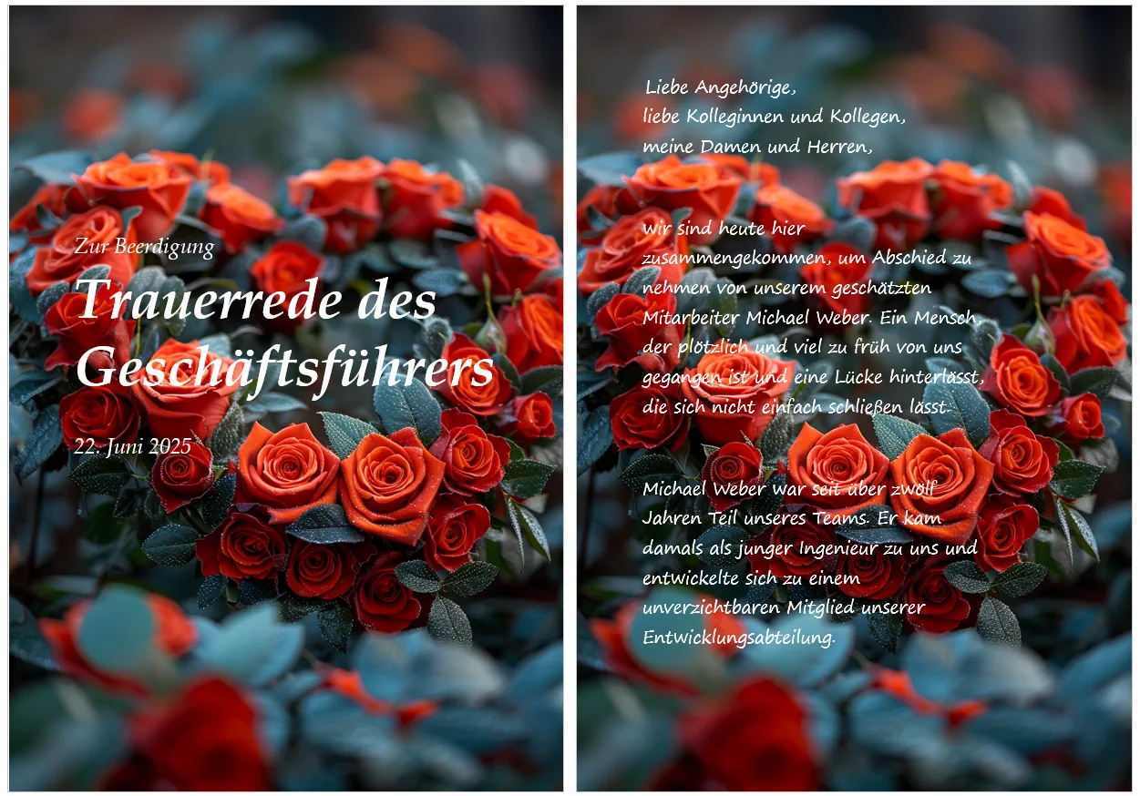 Gedruckte Trauerkarten und Schmuckdruck als Geschenk für die Angehörigen