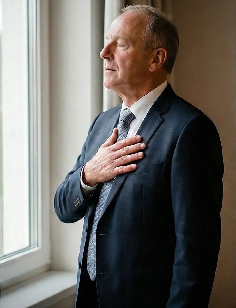 Konzentrierte Vorbereitung der Hochzeitsrede durch den Vater des Bräutigams