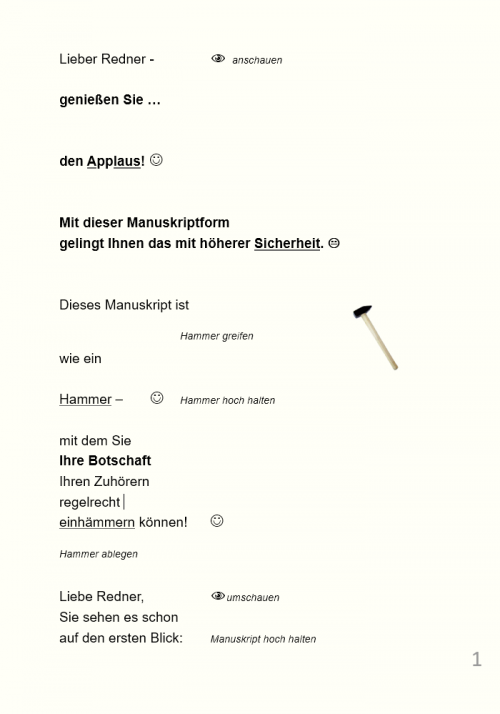 rede Manuskript fortgeschritten